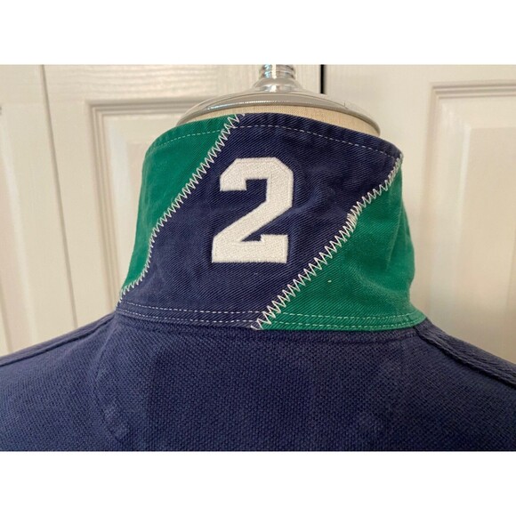 Vtg POLO RALPH LAUREN Cotton Polo Shirt Men's XL Navy BIG PONY Red Custom Fit - Picture 8 of 16